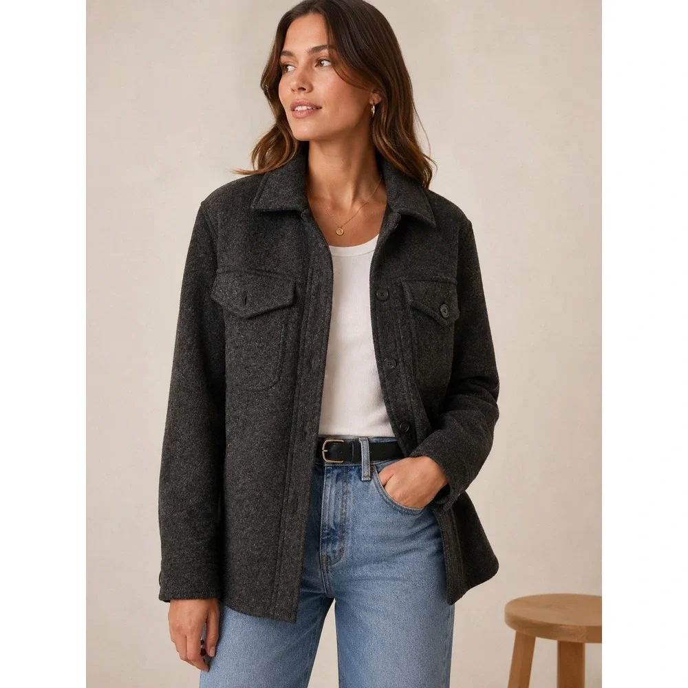 J.Crew Wool Blend Shacket Womens Small Charcoal Grey‎